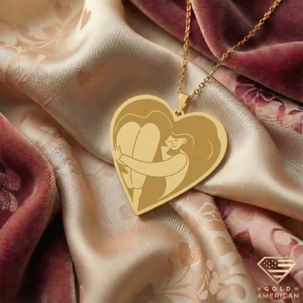 Gold Heart Hugging Girl Necklace