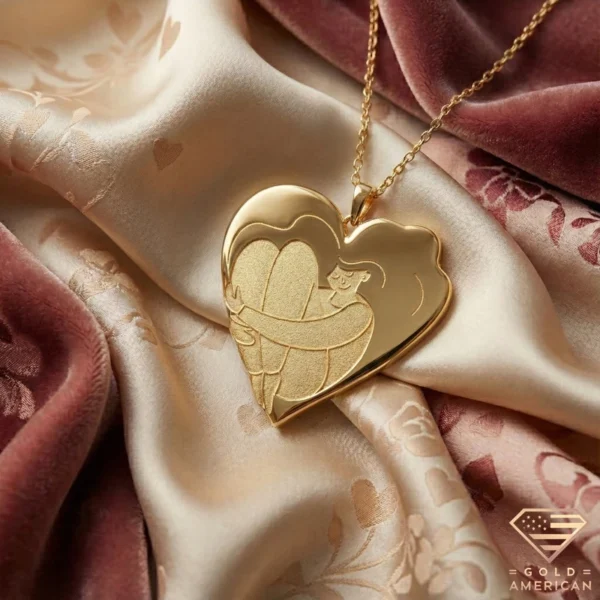 Gold Heart Hugging Girl Necklace