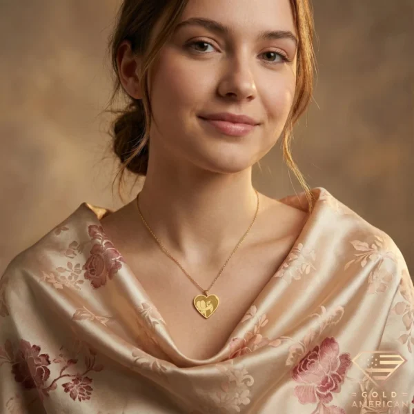 Gold Heart Hugging Girl Necklace Model