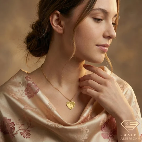 Gold Heart Hugging Girl Necklace Model 3.4