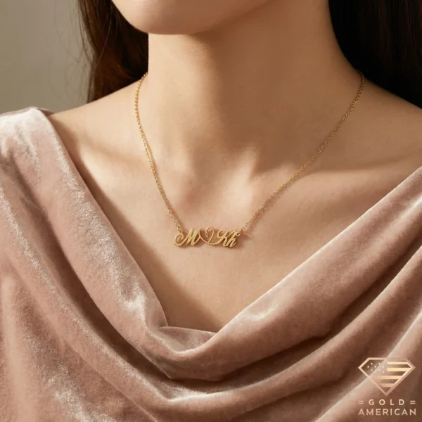 Gold Personalized Heart Necklace Model Close up