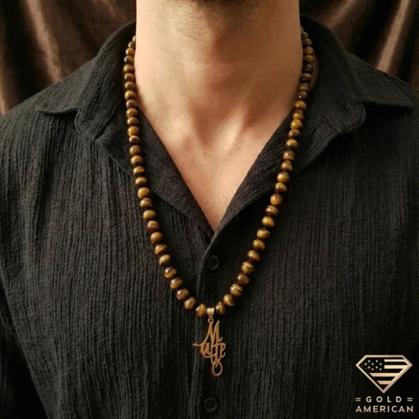 Gold Tangled Name Necklace for Men Model Close up