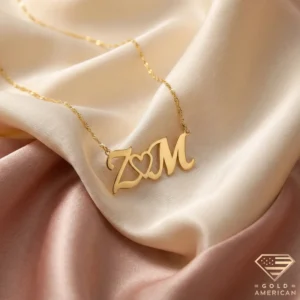 initial necklace with heart gold
