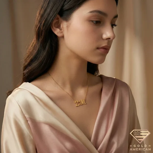 Gold Z & M Heart Initial Necklace Model 3.4
