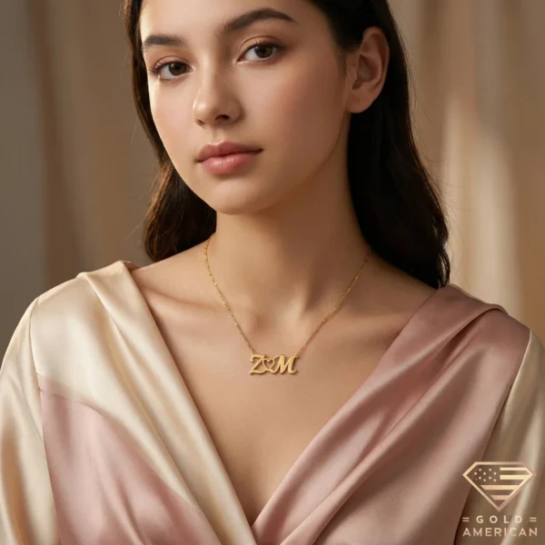 Gold Z & M Heart Initial Necklace Model