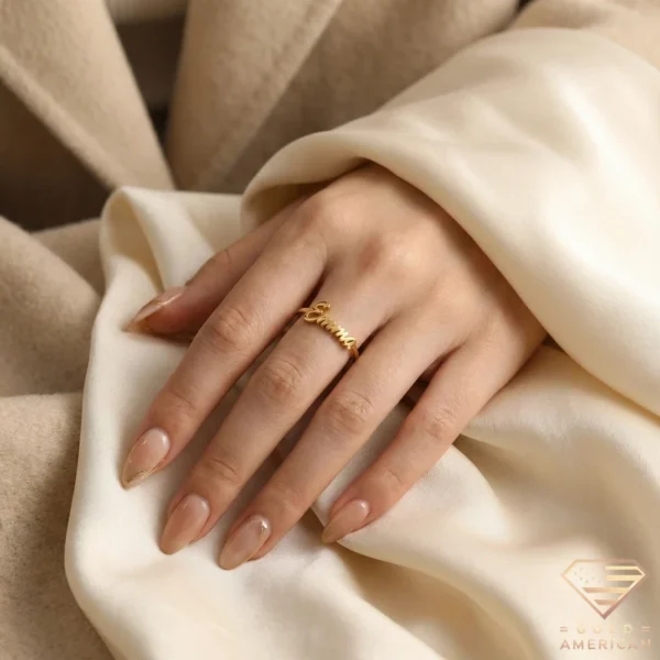 Golden Signature Gold Name Ring on Hand Emma
