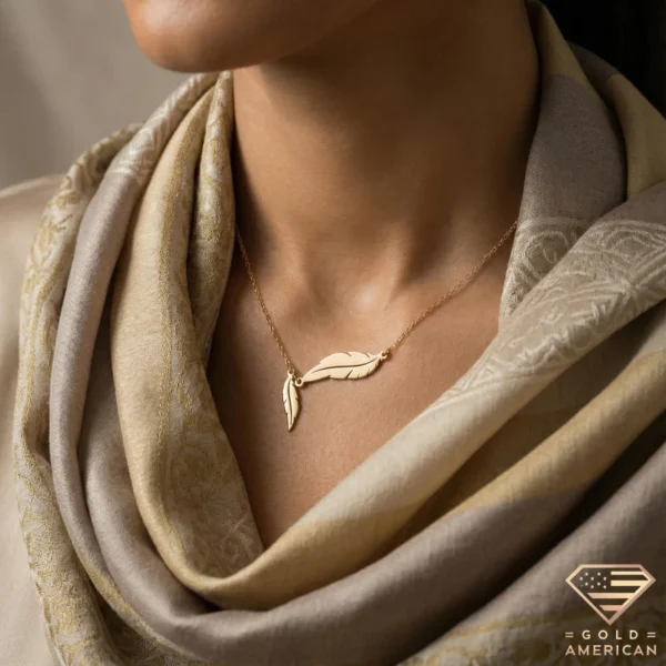 Golden Twin Risha (Feather) Necklace Model