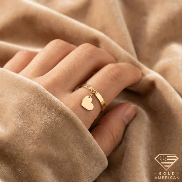 Heart Charm Gold Ring Close up