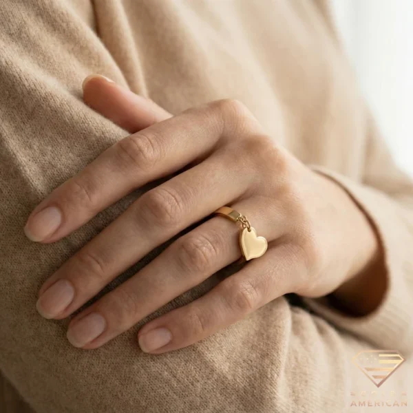 Heart Charm Gold Ring on Hand