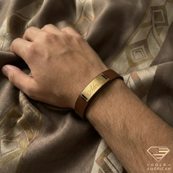 Leather Gold Bracelet on Hand