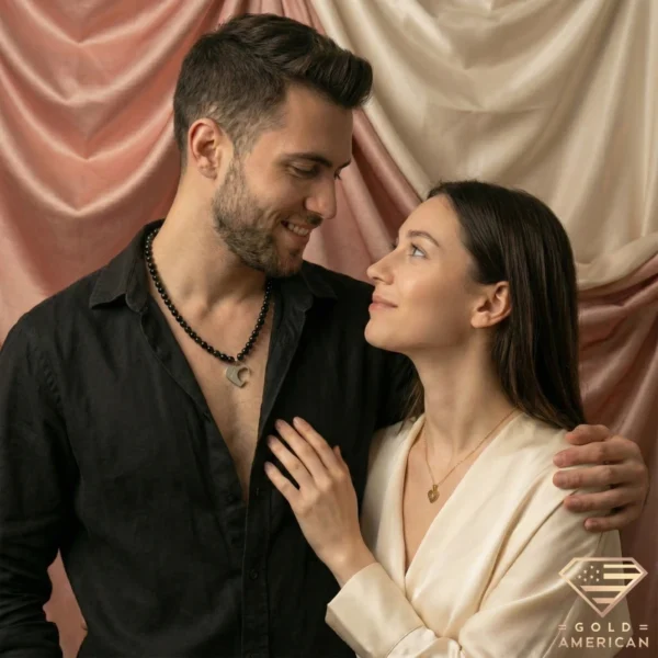 Matching Heart Initial Necklaces Female and Male Models