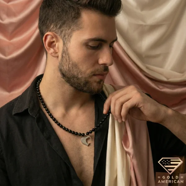 Matching Heart Initial Necklaces Male Model