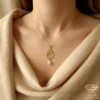 Mother & Child Silhouette Pearl Necklace Model Close up