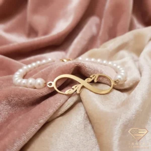 14k gold pearl initial bracelet