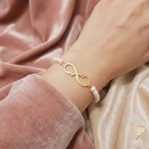 Pearl & Gold Infinity Initial Bracelet Model