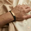 Personalized 14k Gold Leather Name Bracelet Model