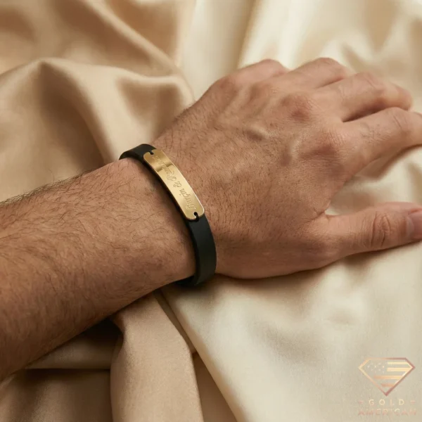 Personalized 14k Gold Leather Name Bracelet Model