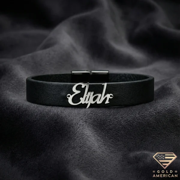 Personalized Script Name Leather Bracelet