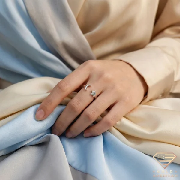 Star and Moon Gold Ring on Hand