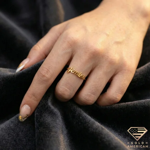 Zodiac Gold Ring on Folded Hand Gemini