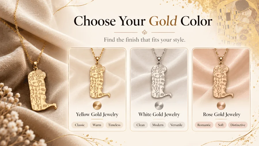 The Kiss necklace in yellow, white and rose gold