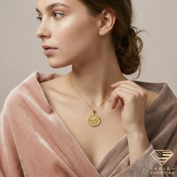 14k Gold Custom Map Pendant with Stone Model 3.4