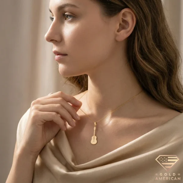 14k Gold Guitar Pendant Necklace Model 3.4