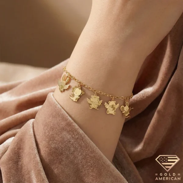 Gold Valentine Winged Animal Bracelet on Hand Close up