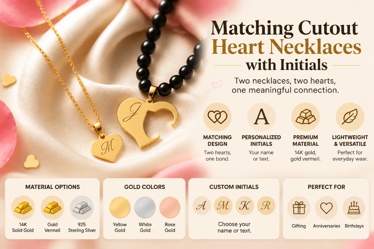 Matching Cutout Heart Initial Necklace Set