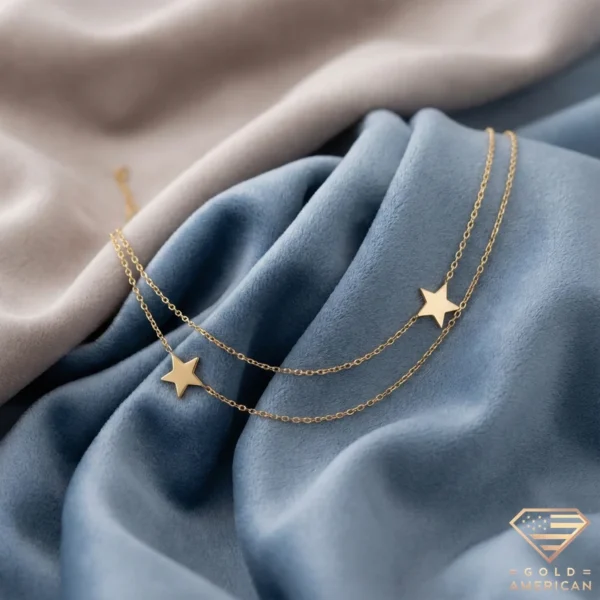 14K Gold Double Star Layered Necklace