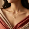 14K Gold Pomegranate Gemstone Pendant Model Close up