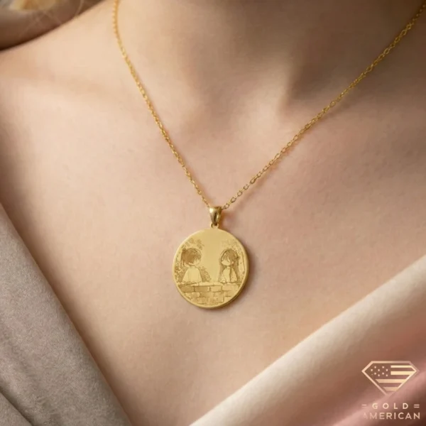Custom Anime Engraved Gold Pendant Model Close up