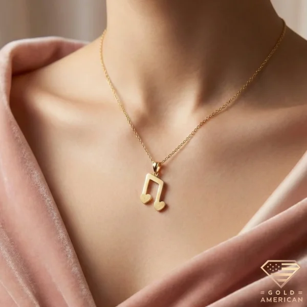 Heart Music Note Gold Pendant Model Close up