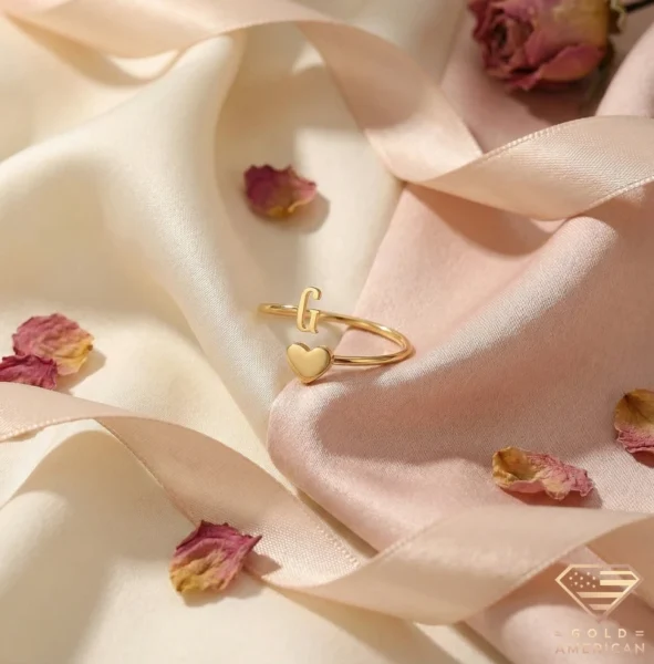 Initial & Heart Gold Open Ring G