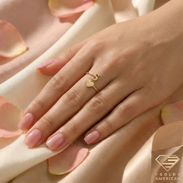 Initial & Heart Gold Open Ring Model S