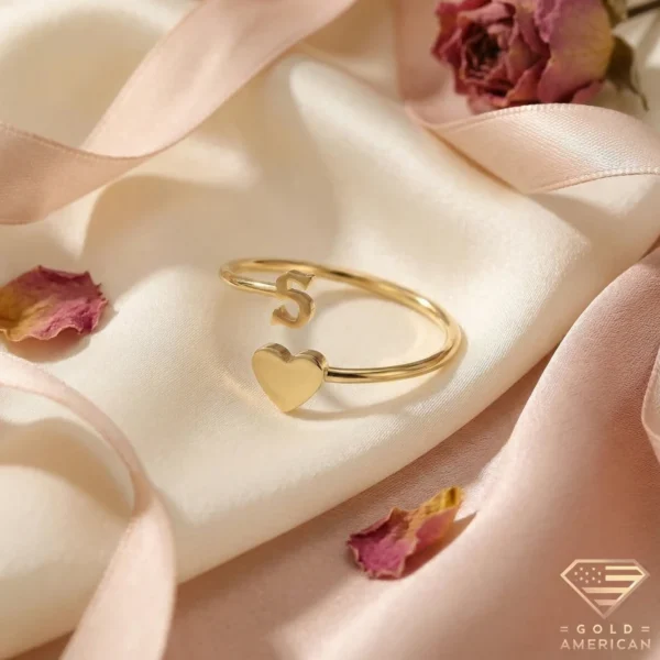 Initial & Heart Gold Open Ring S