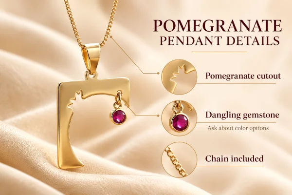 Gold Pomegranate Necklace with Dangling Gemstone
