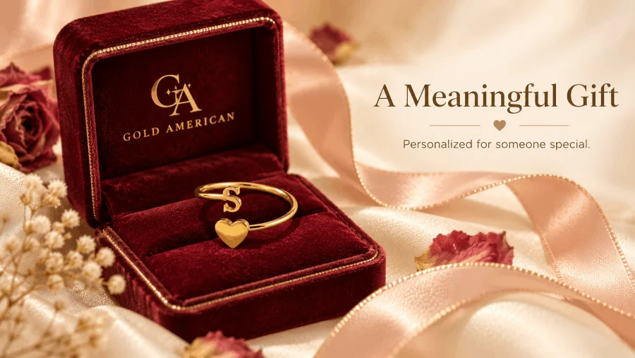Personalized initial and heart ring presented as a meaningful gift