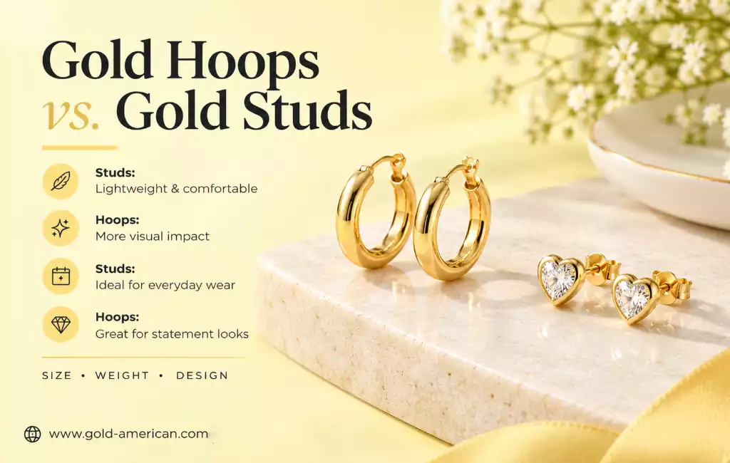 Stud Earrings vs Hoop Earrings Pros and Cons 2 gold hoops vs gold studs