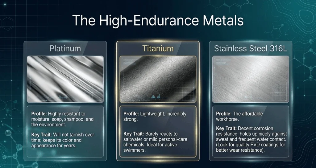 Platinum titanium and stainless steel comparison