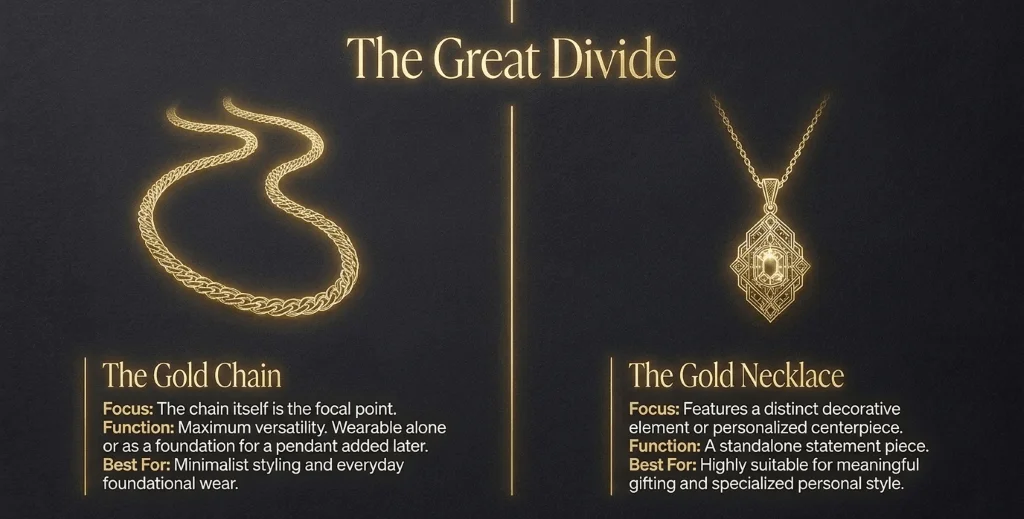 gold chain vs gold necklace comparison Comparison between gold chain and gold necklace with pendant styles