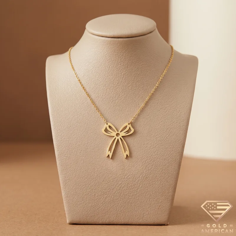 Coquette Aesthetic Gold Bow Necklace