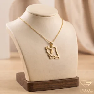 Iran Outline Necklace with Center Heart displayed on a jewelry bust
