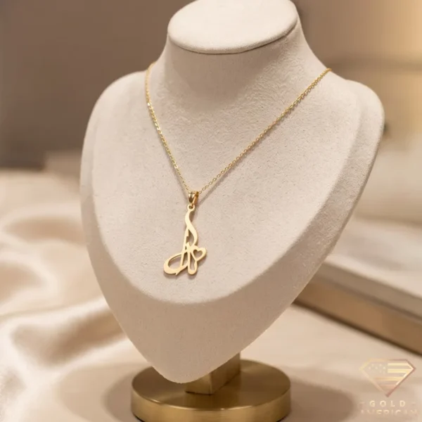 Neda Vertical Calligraphy Name Necklace displayed on a jewelry bust