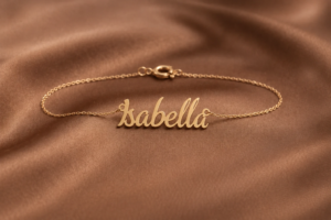 Isabella Name Bracelet – Gold Script Nameplate for Women