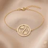 S-Curve Double Flower Medallion Bracelet – Botanical Design on Satin Fabric
