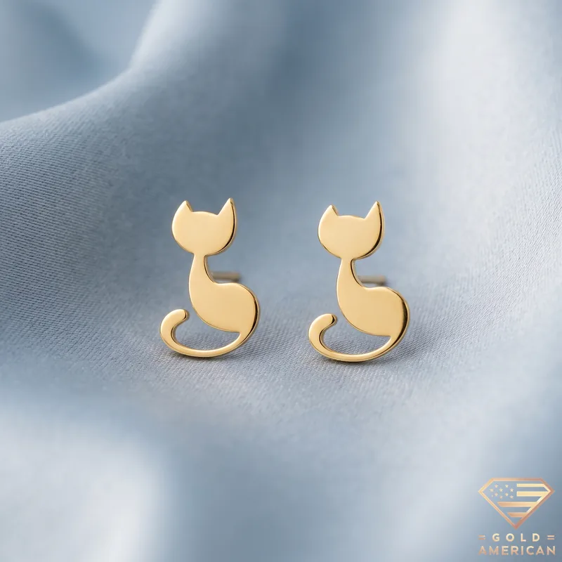 Sitting Cat Silhouette Stud Earrings