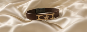 Brown Leather Crown Bracelet for Men