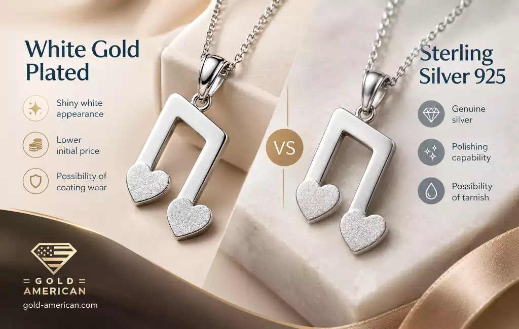 White Gold Plated vs Sterling Silver Rings and Necklaces